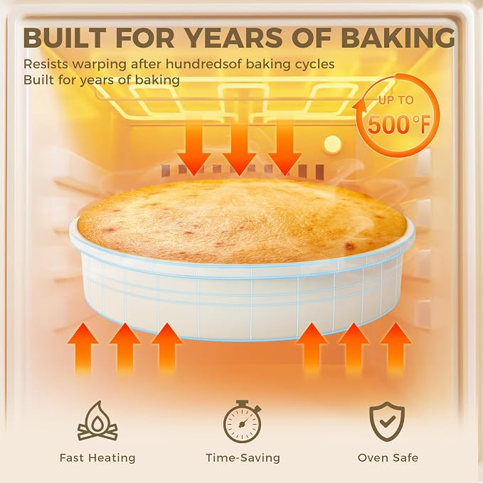 Ceramic Nonstick 9” Round Cake Pans, Heavy-Duty Aluminized Steel | Non-Toxic 9 Inch Round Cake with Diamond Texture, Cake Pans 9 Inch Round for Baking Cheesecake, Cream, 2-Pack