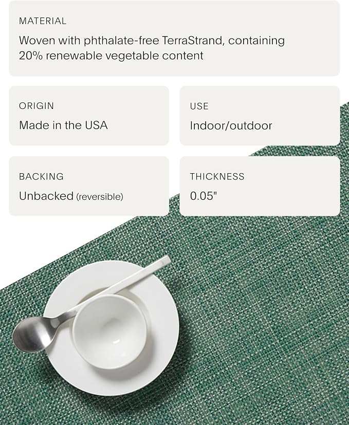 Chilewich Mini Basketweave Placemats, Woven Oval Placemats Set of 4 | Reusable, Stain-Resistant, Indoor/Outdoor Tabletop Protection, Ivy, 14" x 19.25"