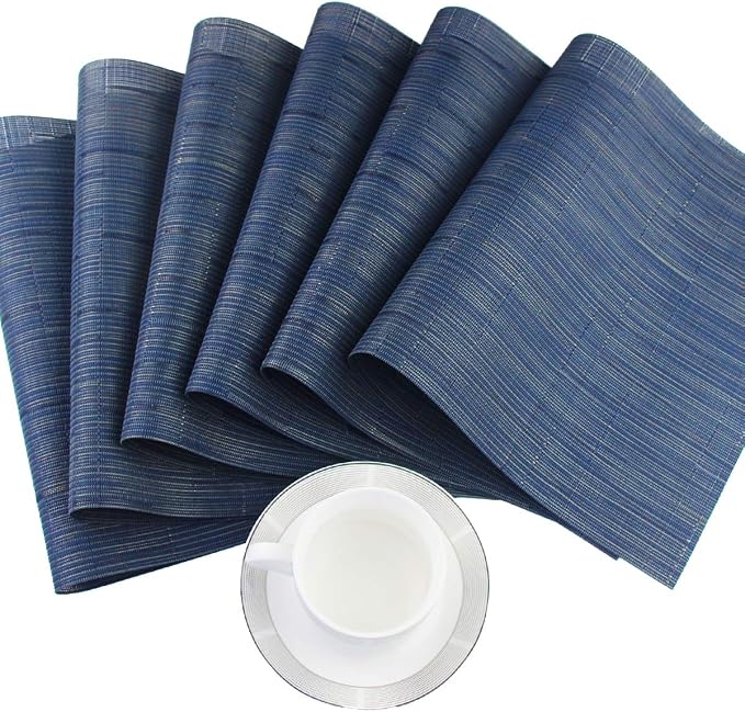 PIGCHCY Plastic Placemats,Washable Durable Vinyl Woven Table Mats,Elegant Heat Resistant Placemats for Dining Table Set of 4 (18 x 12 inches,Midnight Blue)