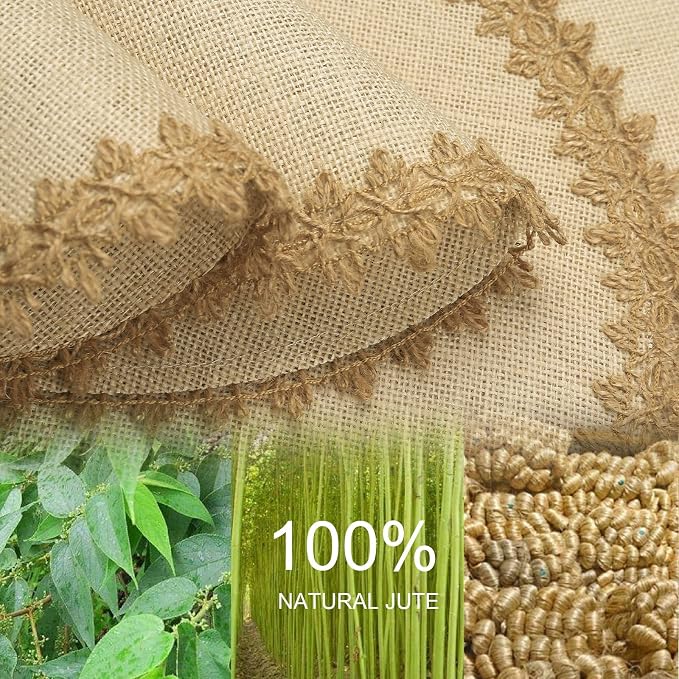 FunWheat Burlap Round Braided Placemats Set of 12 for Dining Tables 15 Inch Heat Resistant Jute Table Mats Farmhouse Woven Fabric Natural Place mats for Fall Decoration(Jute Lace)