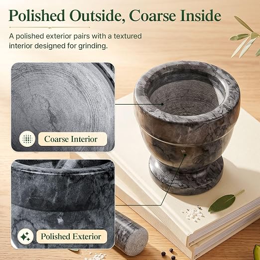 Flexzion Mortar and Pestle Set, Black - Solid 4 inch Heavy Granite Molcajete Stone Grinder Crusher Bowl for Guacamole, Herbs, Spices, Garlic, Medicine Pills, Grain, Kitchen, Cooking | Heavy Marble Molcajete Bowl with Coarse Interior for Grinding Herbs,...