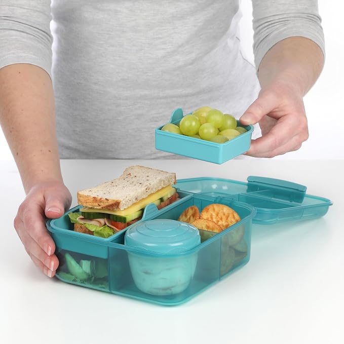 Sistema Ocean-Bound Plastic 1.25L Bento Box, Airtight & Stackable, School Lunch Box with 150mL Snack Pot, Freezer, Microwave, & Dishwasher-Safe, BPA-Free, Made with Recycled Plastic, Assorted Colors
