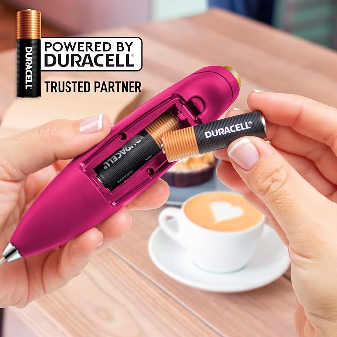 Zulay Kitchen Powerful Milk Frother Wand With Duracell Batteries - Ultra Fast Handheld Drink Mixer - Electric Whisk Foam Maker for Coffee, Lattes, Cappuccino & Matcha - Z1 Motor - Hot Pink Gold