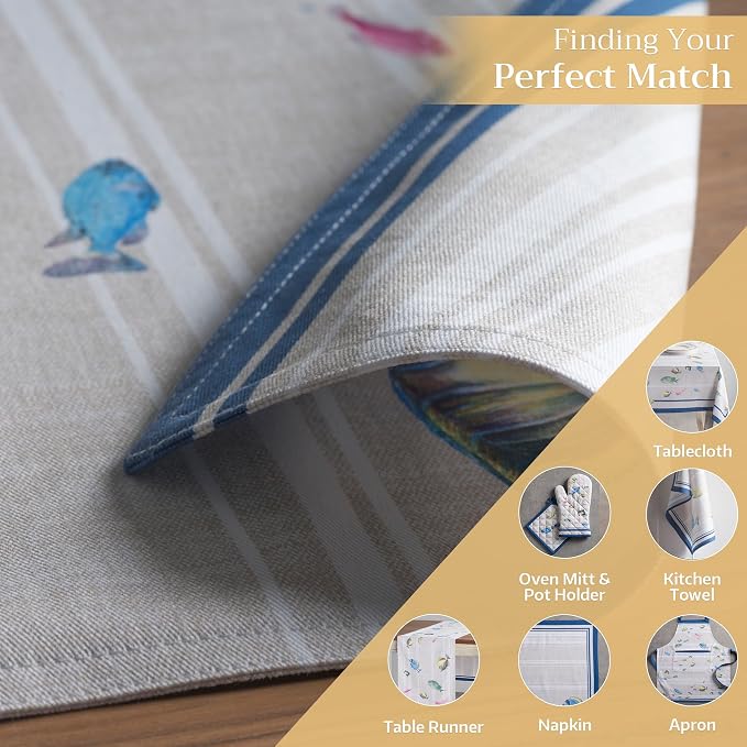 Maison d' Hermine Placemats Set of 4 Reusable 100% Cotton (13"x19") | Cloth Place Mats Washable Table Mats for Kitchen Dining Party Wedding Hotel Home Restaurant Spring Summer - Poisson