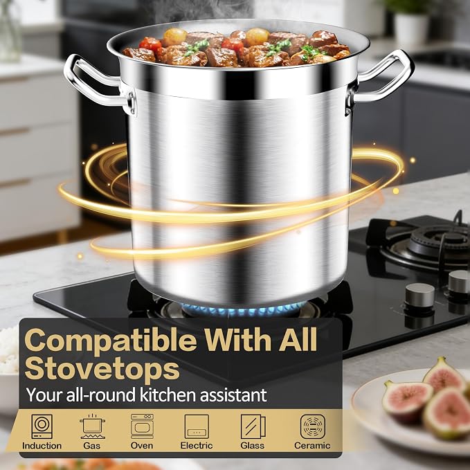 Commercial Grade Large Stock Pot - 75 QT Soup Pot with Lid - Non-Nickel Stainless Steel Stock Pots - Healthy Cookware Polished Stockpots - Heavy Duty Cooking Pots, Cookware Sauce Pots