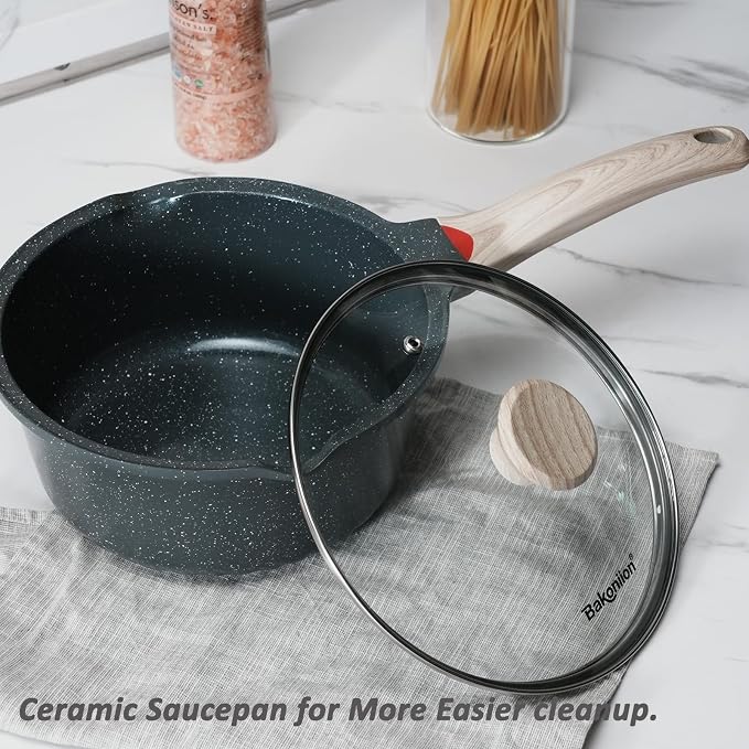 Ceramic Nonstick 4 QT Saucepan with Lid, Cast Aluminum Stockpot with Stay-cool Handle,Compatible with All Cooktops,Dishwasher Safe