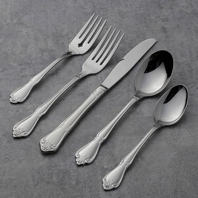 Oneida True Rose Dinner Forks,silver set of 4 | mirror finish, dishwasher safe | cutlery set for kitchen and dining, utensil set, heavy duty, kitchen essentials