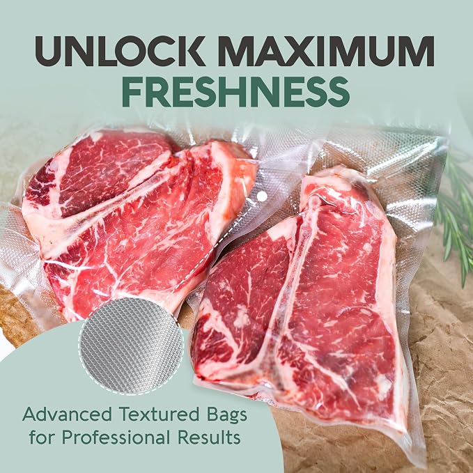 Avid Armor Food Vacuum Sealer Bags – 100-Pack, 8x12” Quart Freezer Bags | Clear Food Storage Bags with Deep Embossed Airtight Suction – Heat Resistant, Non-BPA Meal Prep Bags with Easy Tear Notch