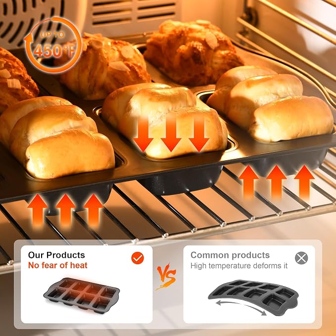 2 Pack Mini Loaf Baking Pans 8-Cavity, Nonstick Small Cornbread Pan, Tiny Banana Bread Pan Set, Heavy Duty Brownie TIn, Dark Grey