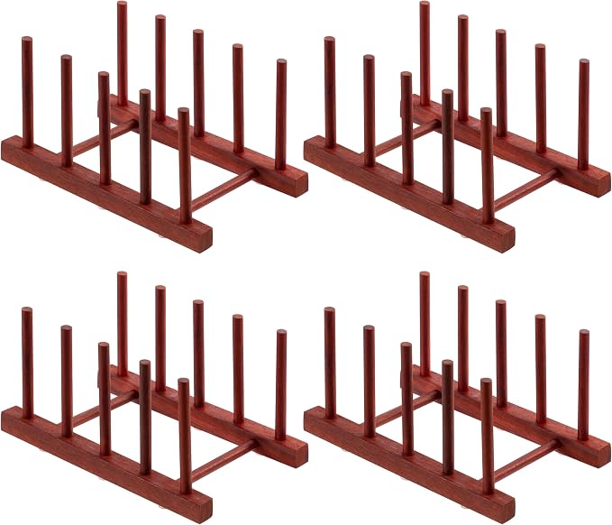HBlife 4 Packs Rosewood Wooden Dish Drying Rack Plate Organizer for Cabinet | 4 Slots, Home and Kitchen Organizer, For Cups, Bowls, Pots, Lids, Cutting Boards & Plates, Space-Saving for Cabinets Counters