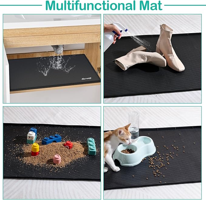 Silicone Under Sink Mat, 34"x19", Waterproof Cabinet Liner, Black | Shelf Liner, Cabinet Protector, Home Organizer, for Kitchen, Bathroom, Multipurpose, Leak Proof, Easy Clean, Drip Tray, Clean