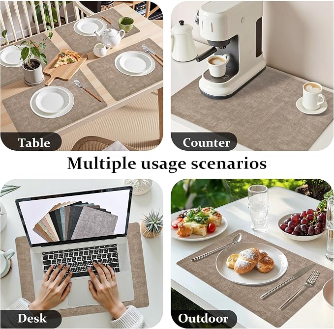 FROMHEART Faux Leather PU Placemats Set of 8 (Light Coffee,11.8" x 17") | Waterproof,Heat/Oil Stain-Resistant Table Mat–Reversible,Non-Slip,Easy to Clean Place Mats for Kitchen,Dining,Indoor/Outdoor