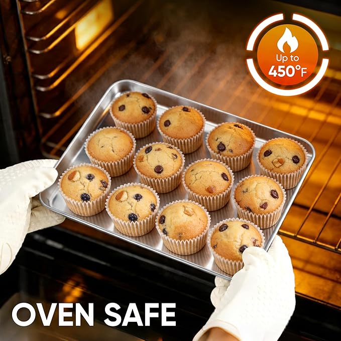 LIANYU Baking Sheet Pans, 12.4x9.7 Inch Cookie Baking Pans, 12 Pack | Commercial Grade Quarter Sheet Pan, Bakeware Cookie Tray, Mirror Finish, Non Toxic, Easy Clean, Dishwasher Safe, Bulk Set