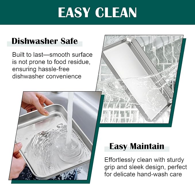 E-far 1/8 Baking Sheet with Wire Rack, Stainless Steel 2 Pans + 2 Racks | 9.4 x 7.3 Inch Cookie Sheets Trays & Cooling Rack for Toaster Oven, Non Toxic & Warp Resistant, Oven & Dishwasher Safe