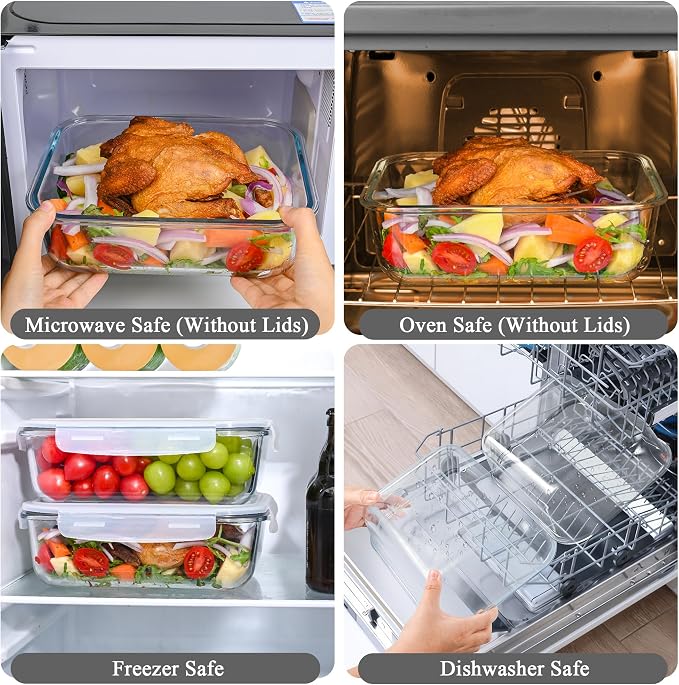 GEHE 9.8 Cup / 78 Oz Large Glass Food Storage Containers with Lids, 2 Pack Glass Meal Prep Containers Set with Airtight Locking Lids - Storing Food, Baking, Leakproof, Freezer, Microwave & Oven Safe