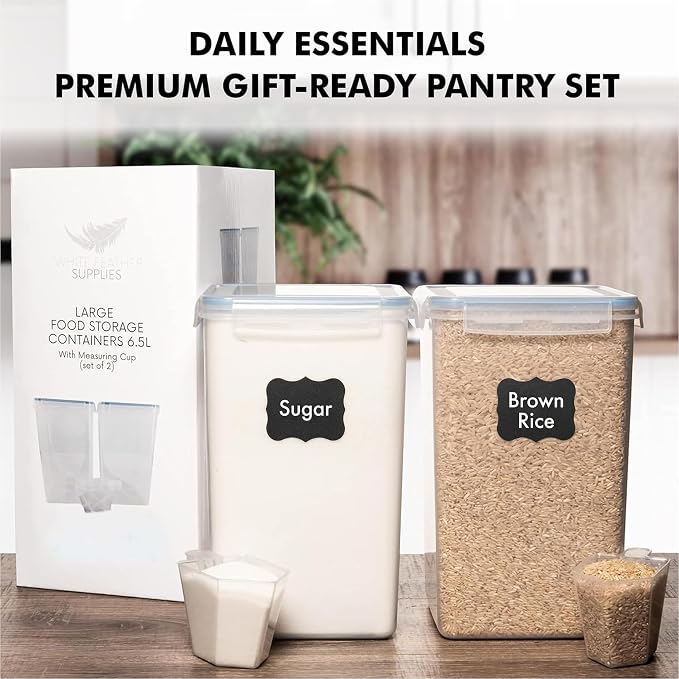2 PC [7 Qt / 6.5L / 220 Oz] Large Food Storage Containers with Lids Airtight - BPA Free Clear Plastic Kitchen and Pantry Storage Containers for Cereal, Flour, Sugar, Rice