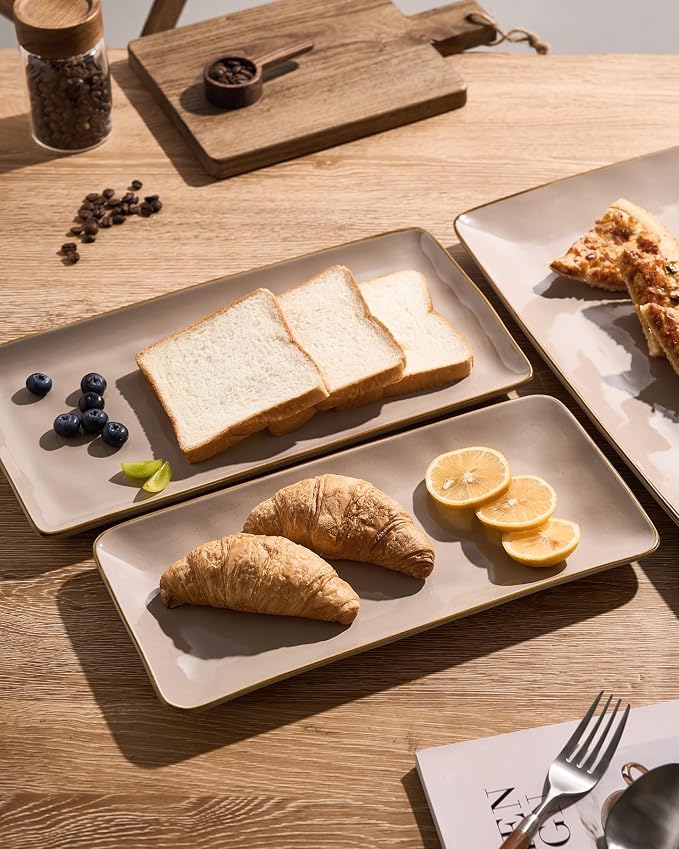Famiware Serving Platters Set of 3 Sizes - Rectangular, Cinnamon Brown | 15.67"/14.1"/12.6" Fine Stoneware Serving Trays for Party, Entertaining for Food, Turkey, Cheese, Microwave Dishwasher Safe