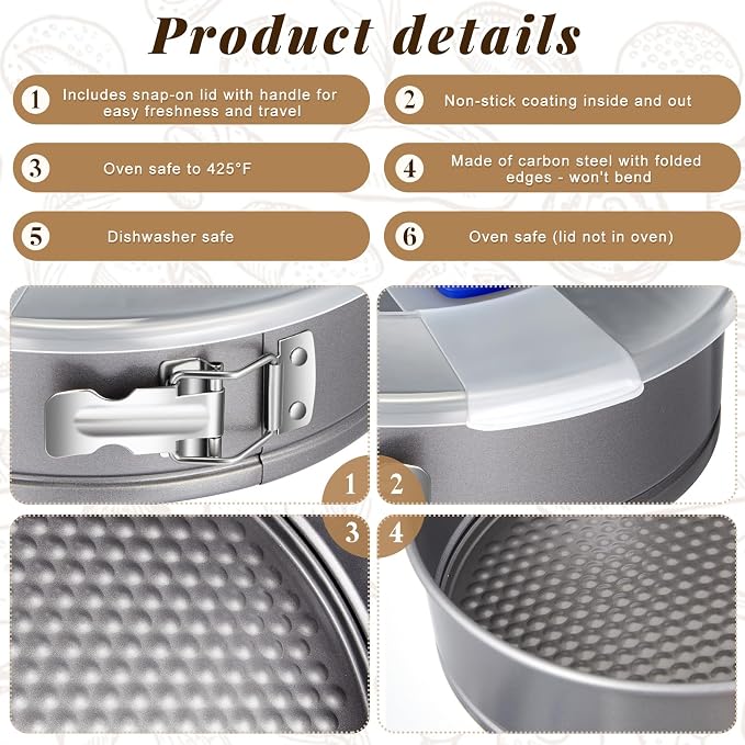 Teenyyou Non Stick Springform Cheesecake Pan with Lid and Removed Bottom Gray Round Cake Pan Travel Friendly Carbon Steel Bakeware for Pie Cake Pizza(1 Pcs,9 in)
