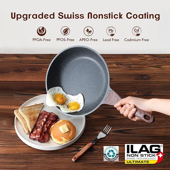 SENSARTE Nonstick Frying Pans, Grey(8 Inch Frying Pan and 3.5QT Saute Pan) | Swiss Granite Coating, Free of PFOA&PFOS, Compatible with All Stoves Including Induction Cooktops, Easy to Clean