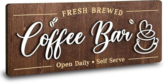 Coffee Bar Sign for Wall, Vintage Cafe Station Signs for Coffee Bar Decor | Vintage Coffee Accessories, Small Farmhouse Cafe Sign for Home Decor Kitchen, Countertop