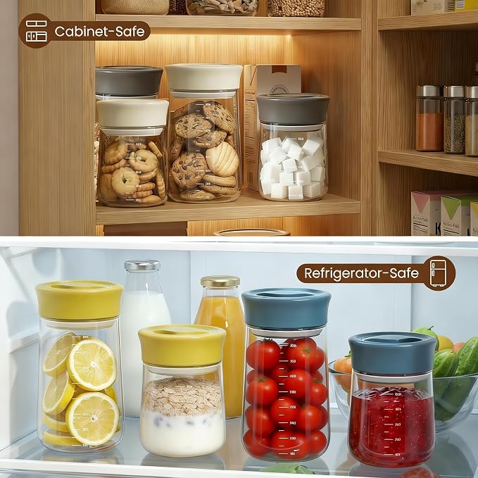 Airtight Glass Storage Jar 16 oz, Easy Open 1/4-Turn Lid Coffee Container | Easy-Open Quarter-Turn Lid, Airtight, Food Grade, Transparency, with Scale