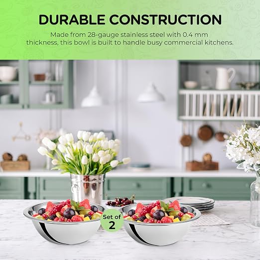 OCS Parts 0.75 Quart Mixing Bowls | Set of 2 | 7-Inch Stainless Steel | Professional Grade Flat Base Mixing Bowls for Home and Commercial Kitchens | Dishwasher Safe