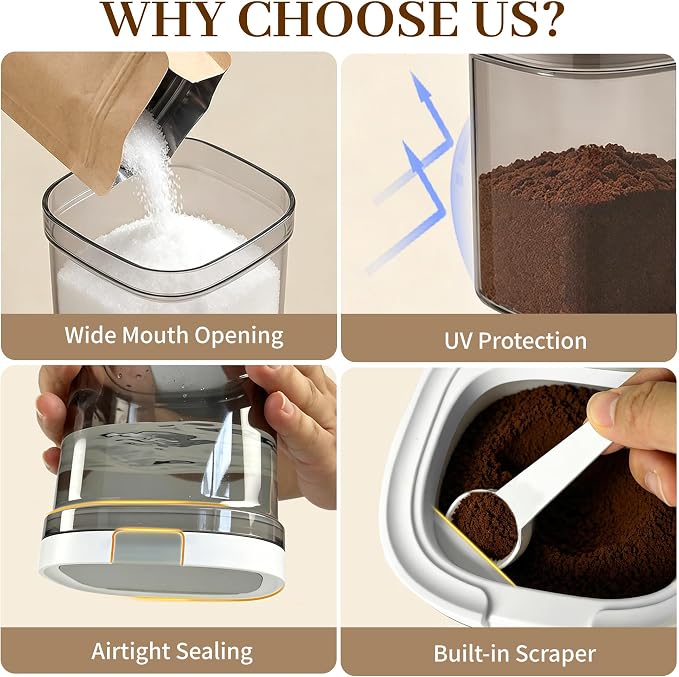 Airtight Coffee Storage Canister Container 15 oz with Magnetic Scoop, Brown Sugar Container Kitchen Food Storage Jar with Spoon for Grounds Coffee, Beans, Tea, Sugar, Flour, Cereal