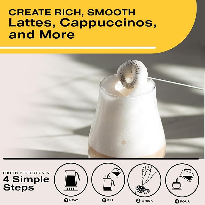 Bean Envy Milk Frother Handheld - Coffee Mixer Wand with Stand - Rose Pink | Battery Operated, Stainless Steel Whisk, 19000 RPM, Protein Powder Blender, Electric Stirrer, Mini Foamer