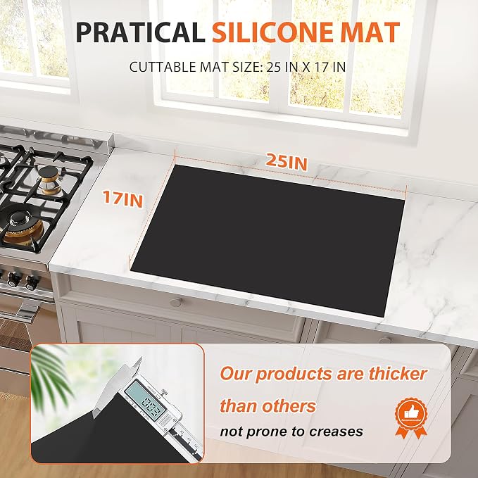 Silicone Mats for Kitchen Counter Heat Resistant Countertop Protector | 25'' X 17", Black | Non-Slip Table Mat Desk Saver Pad, Non-Stick Reusable Pastry Mat, Silicone Placemat, Craft Mat