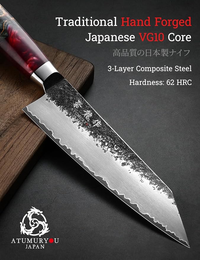 7'' Japanese Kiritsuke Chef Knife, Black Forged 3-Layer VG10 Steel Core | San-Mai Stainless Steel, Kurouchi Forged Finish, Push-Cut Precision, K-Tip Control, Resin Wood Handle, Premium Gift Box