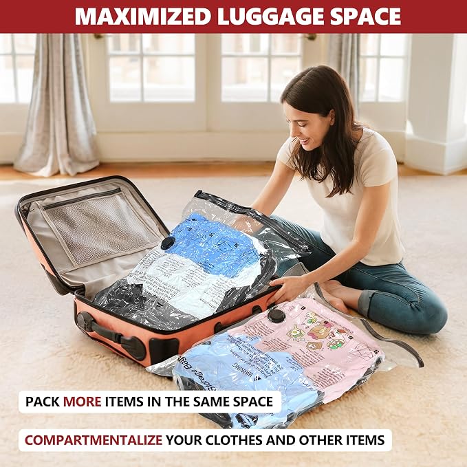 Vacuum Seal Bags for Clothing Travel and Home Storage, Travel Vacuum Bags with Electric Pump, Space Saver Compression Packing Cubes for Luggage Suitcase Bedding Blankets Clothes, 14 Combo