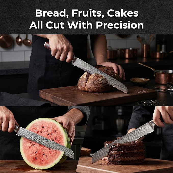 DiiHAUZZ 10 Inch Bread Knife, Serrated Knife for Homemade Bread Sourdough | High Carbon Stainless Steel, Razor Sharp Edge, Ergonomic Pakkawood Handle, for Cutting and Slicing Bagel Cake, Gift Box