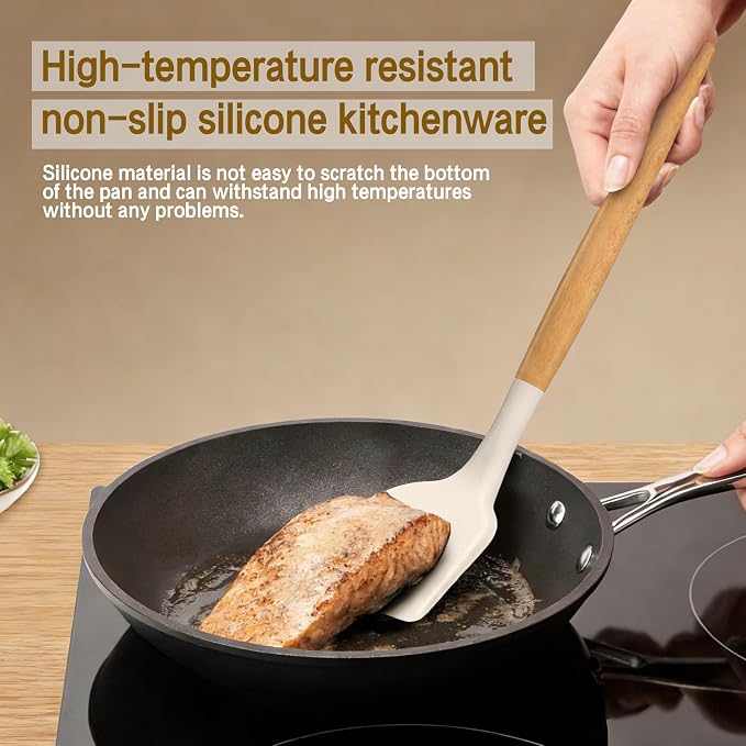 Silicone Utensils Set for Cooking - 12 Piece Set&BPA Free（Khaki） | Heat resistance: 446°F、dishwasher safe、non-toxic / BPA free、for nonstick cookware & baking