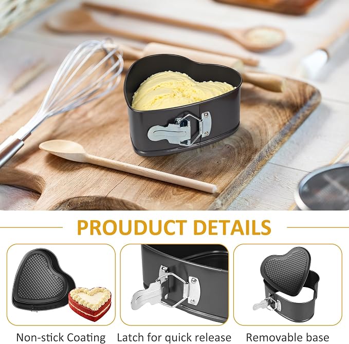 2 Pcs Heart Shaped Springform Pan 7/9 Inch | Non Stick Heart Cheesecake Pans, Removable Bottom, Heart Cake Baking Molds for Snack Cooking
