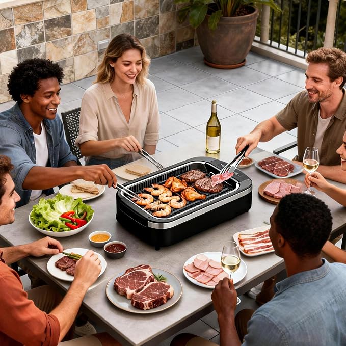 Electactic Electric Smokeless Indoor Grill & Griddle, Nonstick Contact Grill, Dishwasher Safe Parts, 6-Level Temperature Control with Auto Shut-Off, for Kitchen, Apartment, Indoor Cooking