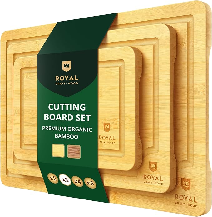 ROYAL CRAFT WOOD Cutting Boards for Kitchen - Chopping Board Set of 3 - Wooden Cutting Boards for Meal Prep & Serving - Bamboo Wood Cutting Board Set - Charcuterie & Chopping Butcher Block for Meat