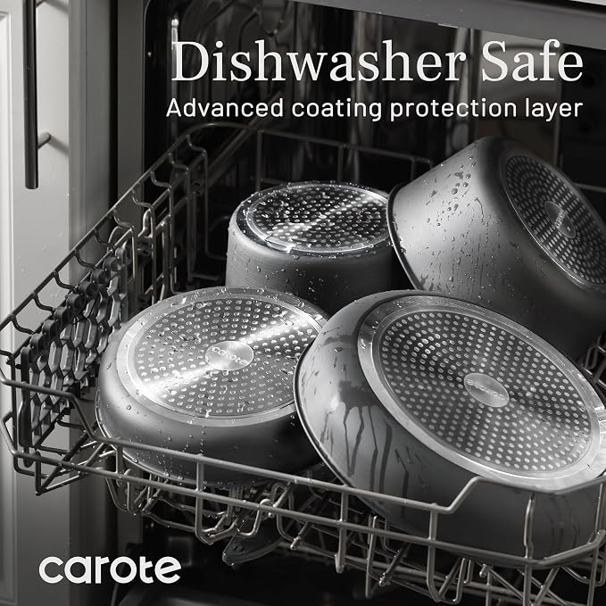CAROTE 20pcs 4-Ply Premium Hard Anodized Pots and Pans Set Non Stick with Detachable Handle, Dishwasher/Oven Safe, RV Kitchen Cookware Set Nonstick, Induction Cookware, Large Capacity Pans and Pot Set