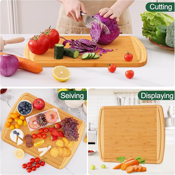 Homaxy Extra Large Bamboo Cutting Boards for Kitchen, 18x12.5", Two-Tone | XL Cutting Board with Juice Groove, Wooden Butcher Block Chopping Board for Kitchen, Meat, Fruit & Vegetables, Pre Oiled
