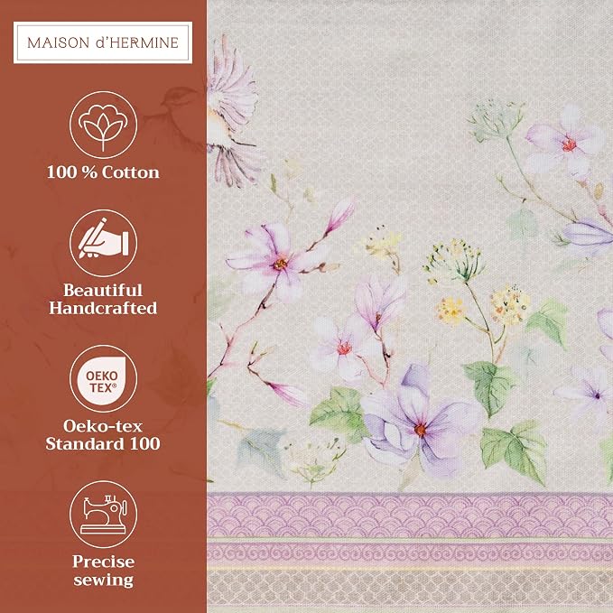 Maison d' Hermine Placemats Set of 4 Reusable 100% Cotton (13"x19") | Cloth Place Mats Washable Table Mats for Kitchen Dining Party Wedding Hotel Home Restaurant Spring Summer - Magnolia Mornings