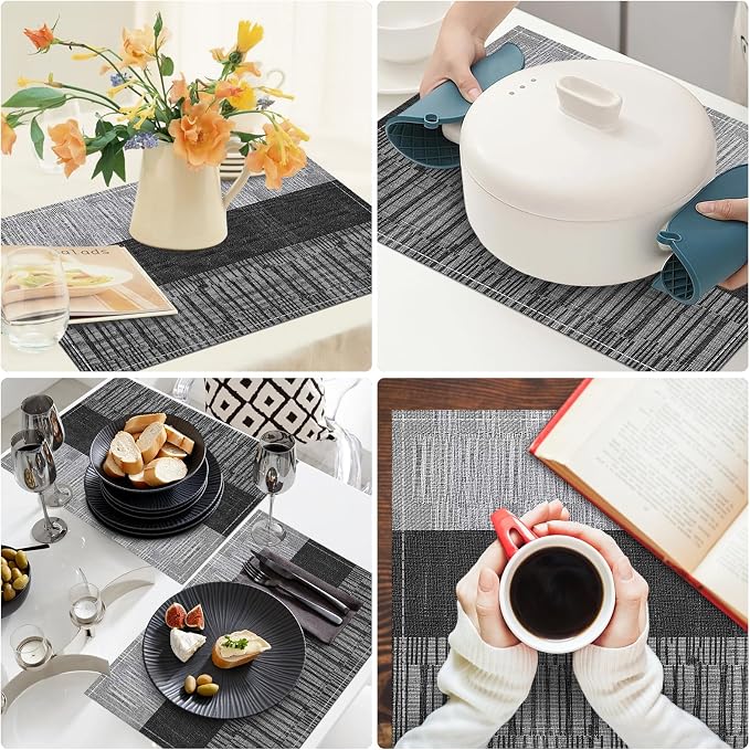 Black Halloween Placemats Set of 4, 12x18 Inch Washable Easy to Clean Heat-Resistant Anti-Skid Indoor Outdoor Table Mats for Holiday Party Kitchen Dining Room Decoration