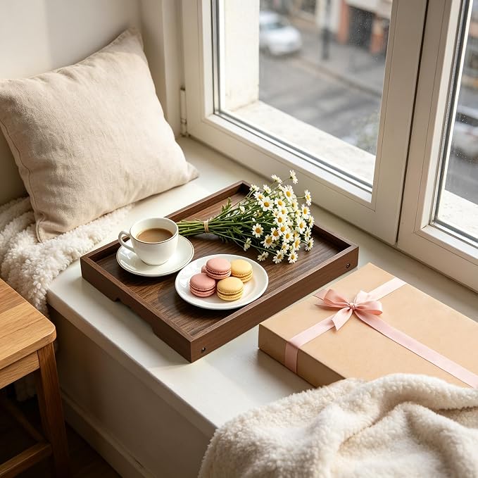 Bamboo Breakfast Trays with Folding Legs, Large, 2-Pack, Walnut | Set of 2 large bamboo bed trays with folding legs and wave handles for meals, laptops and serving in bed.