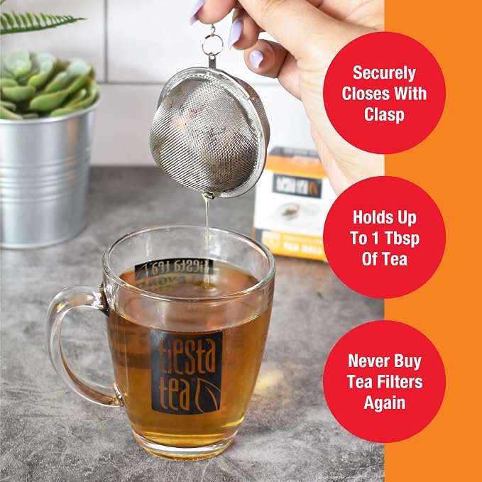 Tiesta Tea Small Stainless Steel Infuser Ball for Loose Leaf | Reusable Strainer with Extra Fine Mesh & Chain, Single Cup Steeper, Ideal for Hot & Iced Brewing, Holds 1 TBSP of Tea