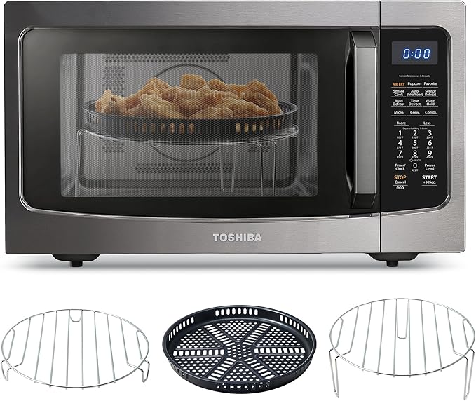 TOSHIBA 4-in-1 Countertop Microwave Oven with Air Fryer, 1.5 Cu.Ft, 1000W | Smart Sensor, Convection, Mute Function, Position Memory Turntable, for Home Kitchen, Black Stainless Steel