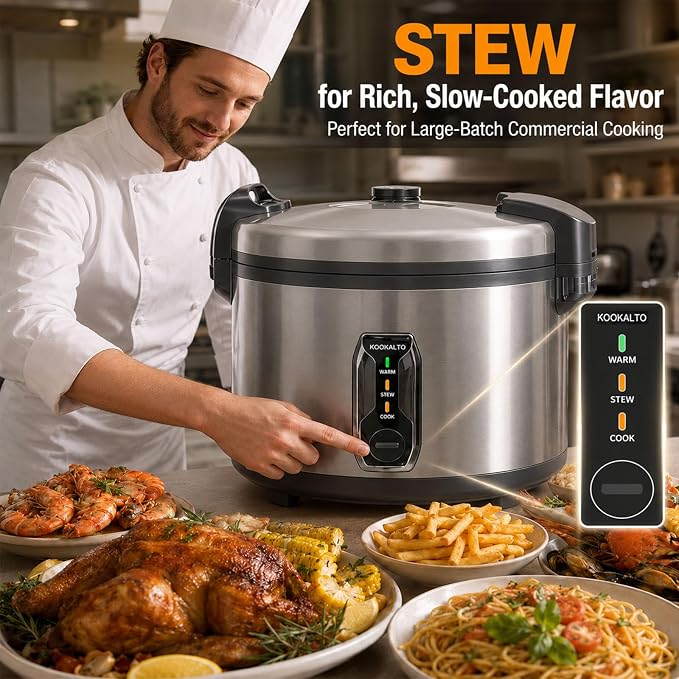 16L Large Commercial rice cooker (90-Cup Cooked), Electric Rice Cooker & Warmer for 65-75 People, 1550W Stainless Steel cooker, One-Touch Operation | Non-Stick Inner Pot | Auto Keep Warm