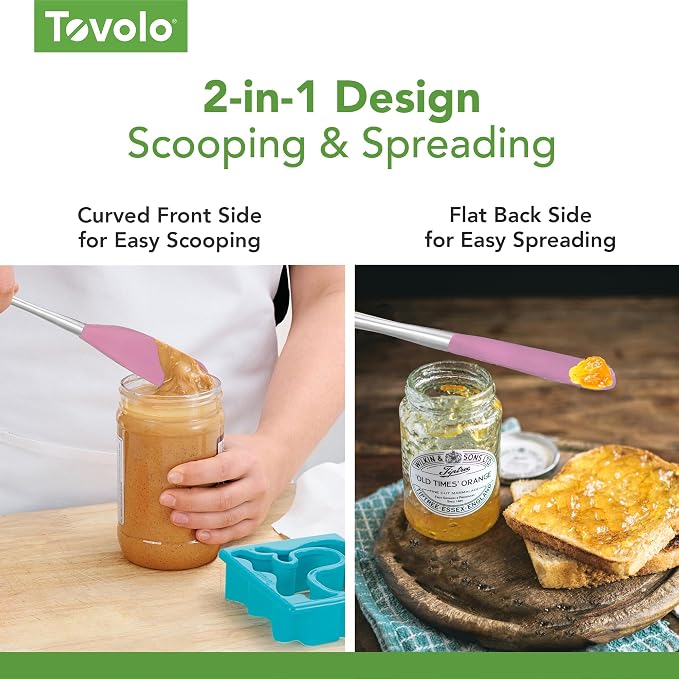 Tovolo Jar Spatula Silicone Long Stainless Steel Handle Scraper Spatula Pink Sorbet, Jar Scraper Heat Resistant Dishwasher Safe BPA Free Kitchen Utensil for Scraping Spreading Jelly Peanut Butter