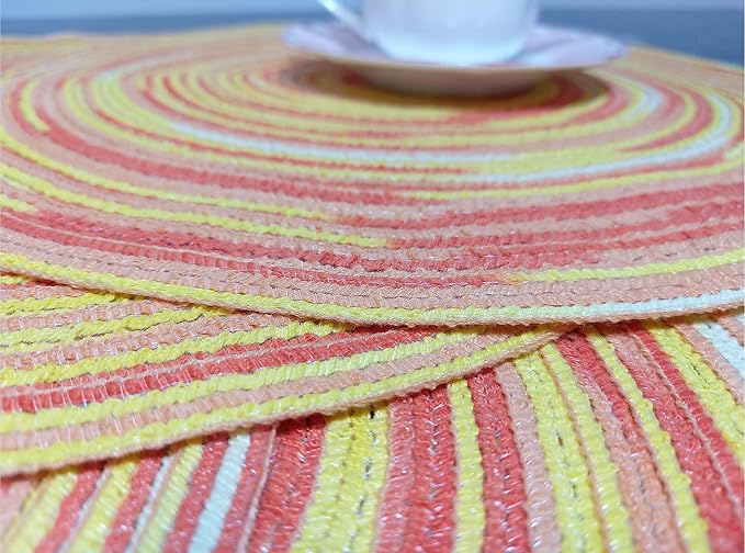 Zupro Round Placemats Set of 6,Braided Cotton Table Mats Heat Resistant Non-Slip Washable,for Kitchen Dining Tables Four Seasons Dinner Parties Thanksgiving Christmas and Everyday Use.Yellow