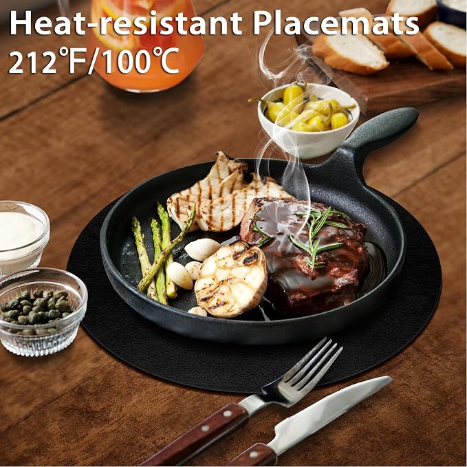 ADRIMER Placemats, Heat Resistant Round Placemats Set of 8 Washable, Waterproof Table Mats, Wipeable Faux Leather Place Mats for Kitchen, Dining Room, Black