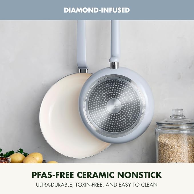 GreenPan Rio Advanced 10" and 12" Frying Pan Skillet Set, Ceramic Nonstick PFAS-Free Pans, Induction Ready, Dishwasher and Oven Safe, Blue