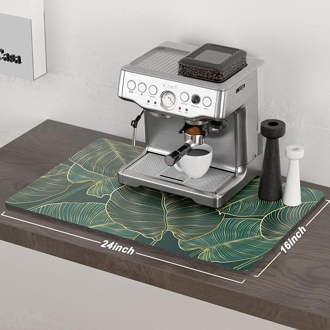 Rnivvi Coffee Mat, 16" x 24" Cute Tropical Theme Coffee Bar Mats for Espresso Machine Station Accessories and Organizer, Hide Stain Rubber Backed Absorbent Dish Drying Pad for Kitchen Counter, Palm