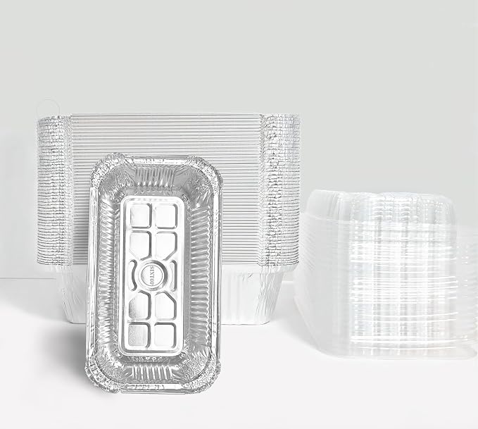 Disposable Aluminum Foil Bread Pans with Clear Lids,1.5lb, 50 Count | 7.3" x 3.7" Small Loaf Pans with Lids for Baking Bread, Meal Loaf & Banana Bread